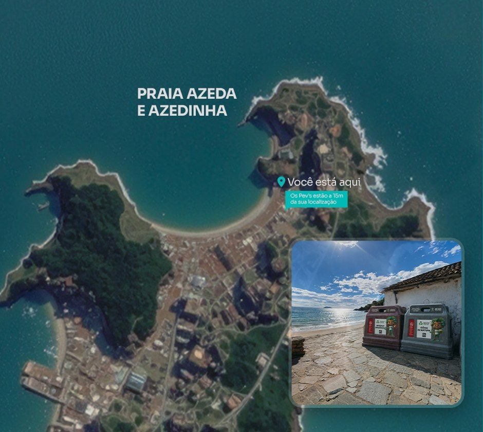 Mapa aéreo da Praia Azeda e Azedinha com localização dos PEVs